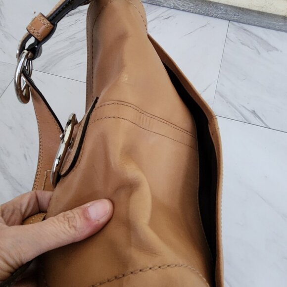 Vintage Coach Soho Tan Leather Buckle Flap Y2k Shoulder Bag m - Picture 7 of 16